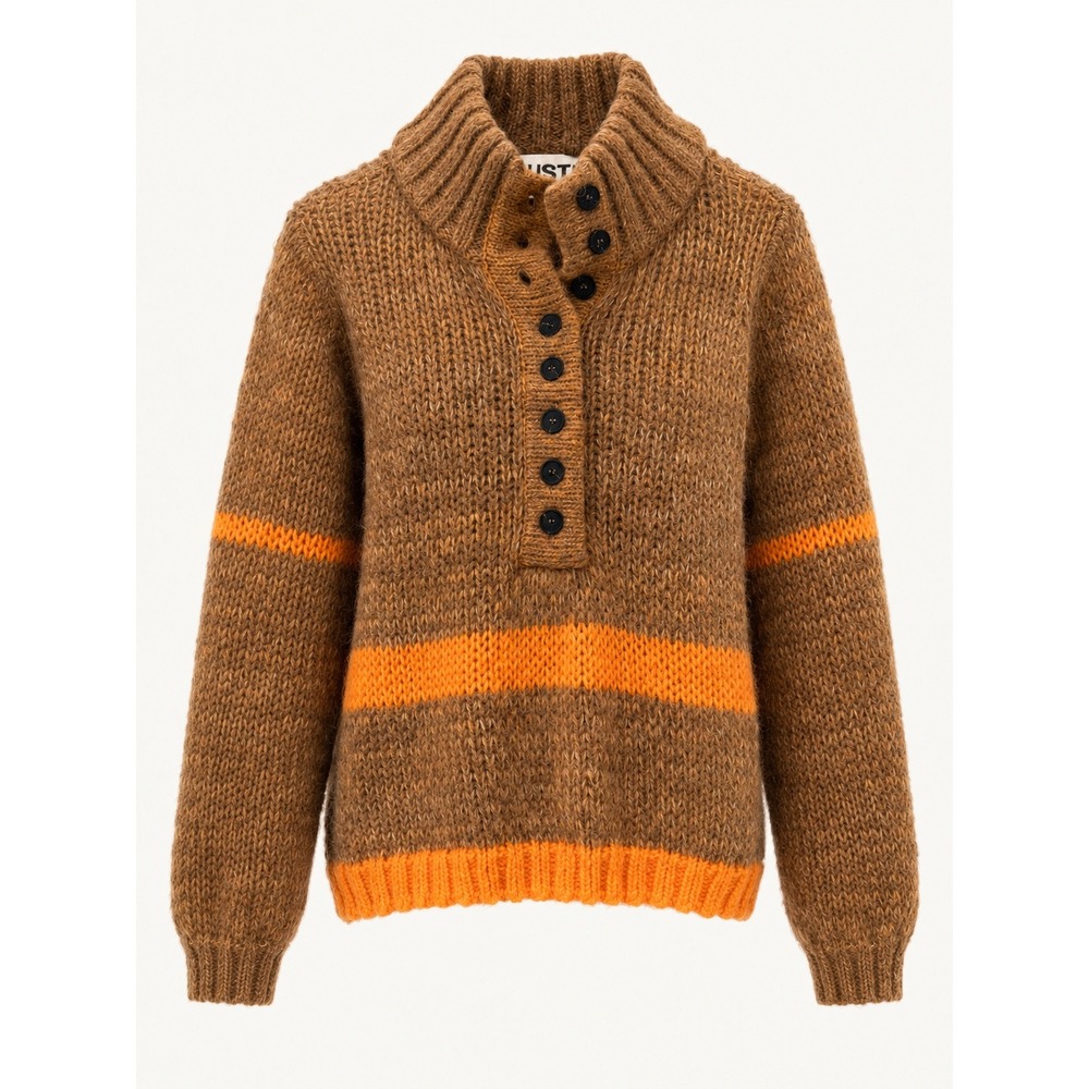 Just Female Dolly Mohair Wool Sweater Brown Orange Knit S 70's Revival Scandi